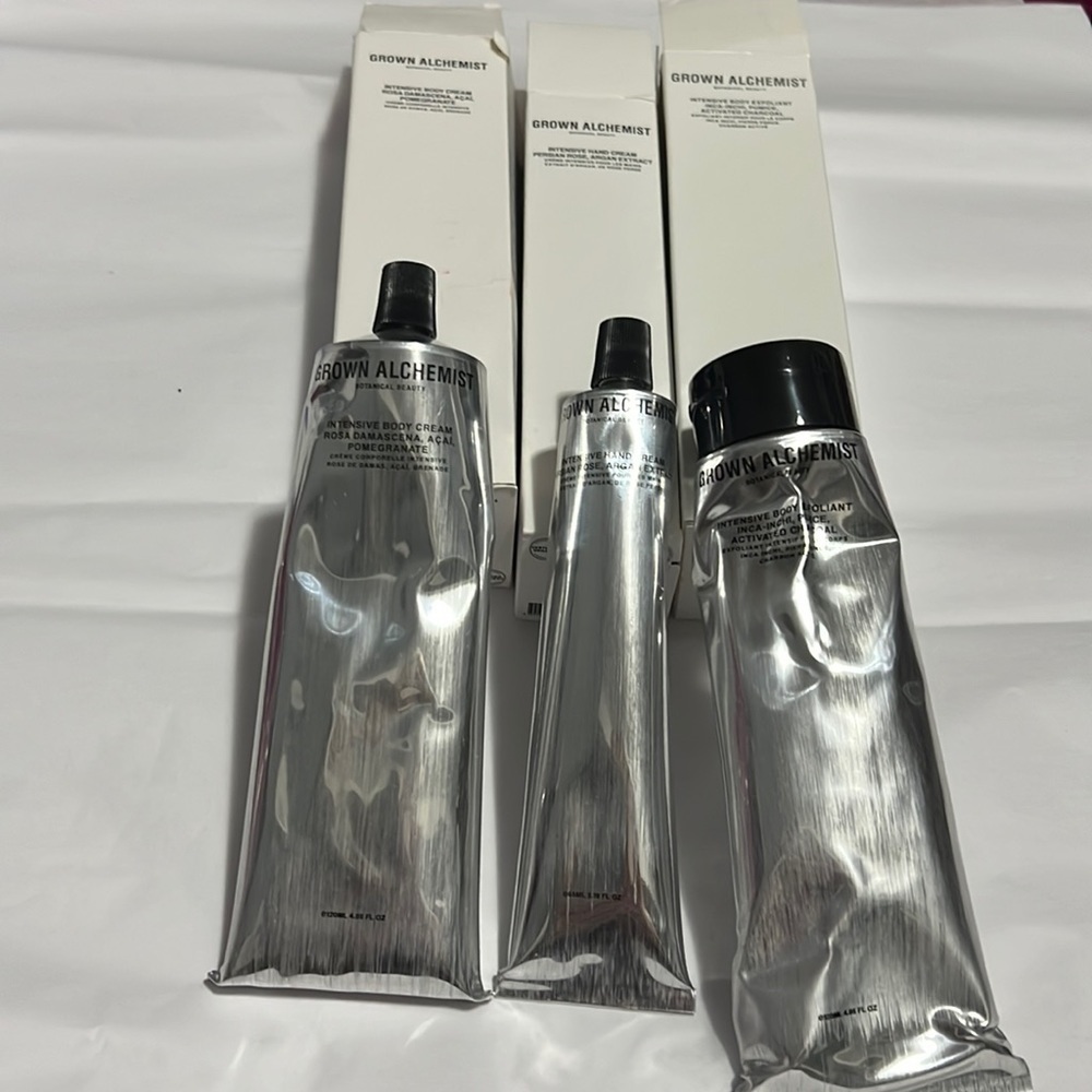 NIB Grown Alchemist Silver Intensive Hand Cream, Body Cream & Body Exfoliant